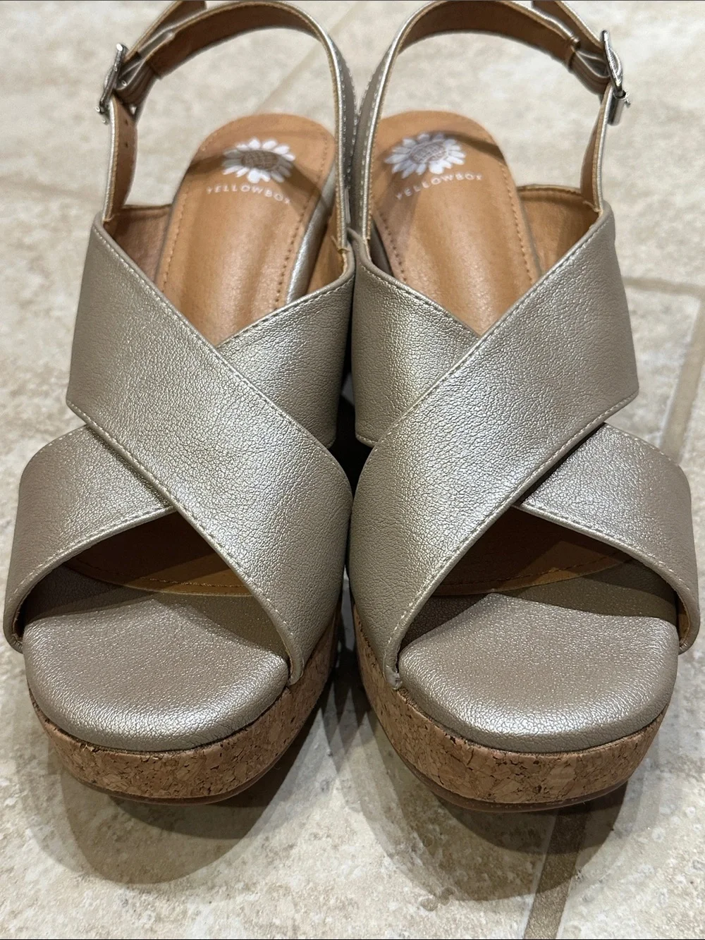 NWOT Yellow Box Metallic Taupe Cork Platform Wedges​